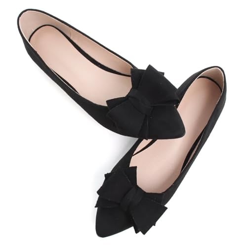 SAILING LU Bow-Knot Ballet Flats for Women Pointed Toe Bowtie Dressy Shoes Comfort Light Weight Loafers Black 40 (8.5) - Image 1