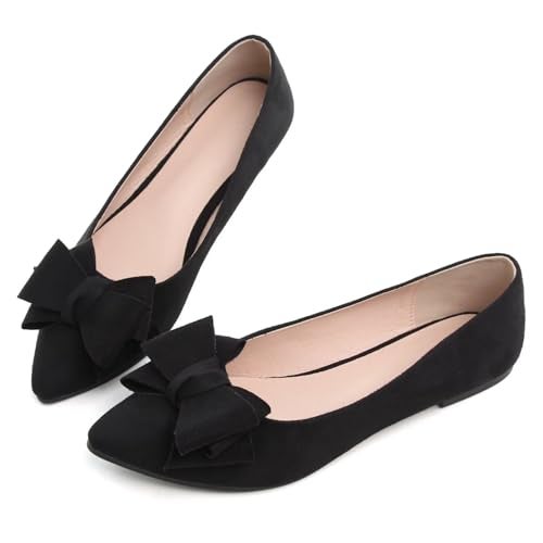 SAILING LU Bow-Knot Ballet Flats for Women Pointed Toe Bowtie Dressy Shoes Comfort Light Weight Loafers Black 40 (8.5) - Image 2
