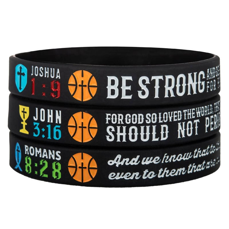 Sainstone Basketball Bible Silicone Bracelets with Inspirational Scriptures - Joshua 1:9, John 3:16, Romans 8:28 - Motivational Wristbands Gifts for Sports, Teens, Men Women (Unisex) - Image 2