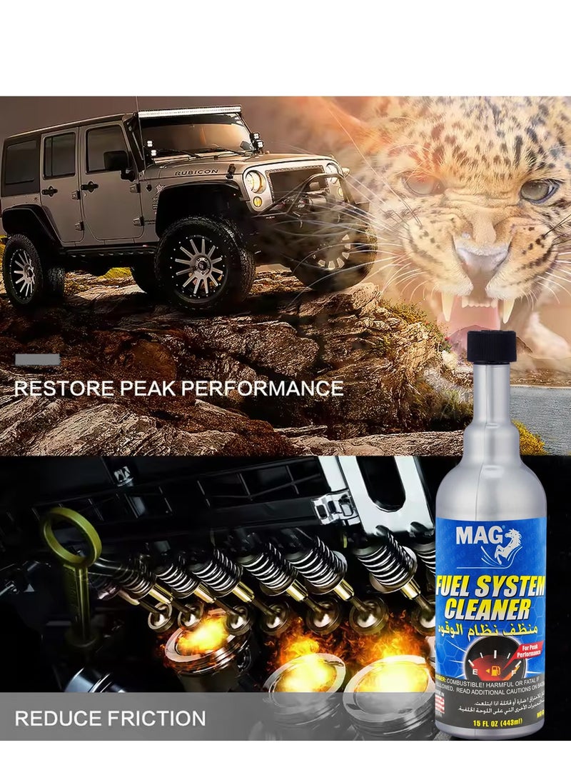 MAG 2PCS MAG Fuel System Cleaner 443ml Twin Pack, Petrol Engine Fuel Injector and Fuel Line Cleaning Liquid for Car, SUV, Pickup and Motorcycle, Engine Performance Cleaner for Fuel Tank, Injector and Combustion System Maintenance. - Image 4