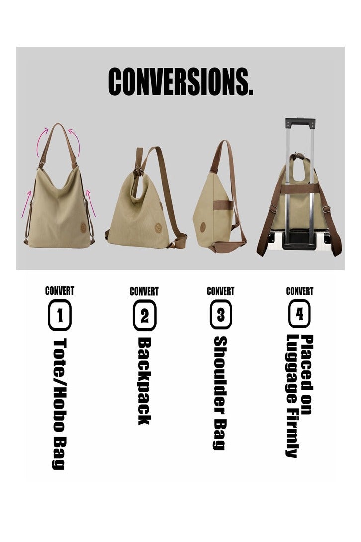 Osowake Convertible Canvas Tote Bag Backpack for Women with Zipper Pocket, Large Purse Crossbody Shoulder Hobo Bag - Image 2