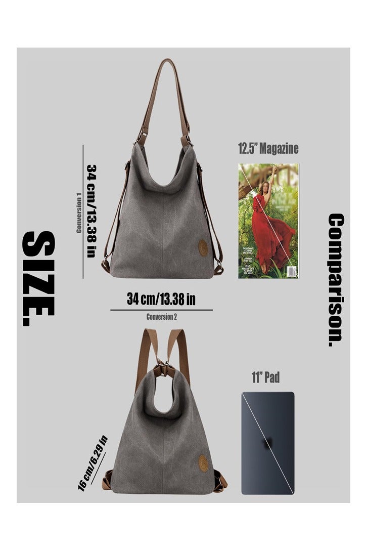 Osowake Convertible Canvas Tote Bag Backpack for Women with Zipper Pocket, Large Purse Crossbody Shoulder Hobo Bag - Image 4