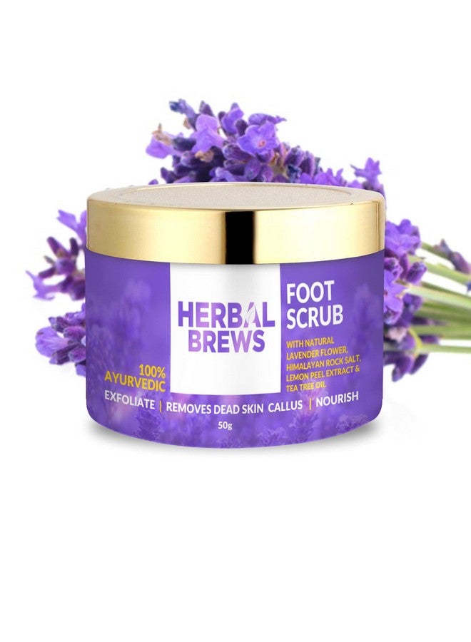 المشروبات العشبية - مقشر القدمين بزهرة اللافندر الطبيعية وملح الهيمالايا وخلاصة قشر الليمون وزيت شجرة الشاي - تركيبة أيورفيدية - طبيعية 100%، تزيل الجلد الميت - مقشر مرطب ومقشر - 50 جرام (مقشر القدمين باللافندر) - Image 1