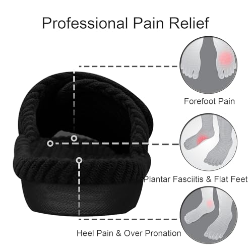 GRITHEIM Women's Orthopedic Arch Support Slippers Fuzzy Adjustable Orthotic Slippers for Plantar Fasciitis Ladies Furry Supportive Corduroy Memory Foam Open Toe Gift Slide (Black, US 8 Medium) - Image 4
