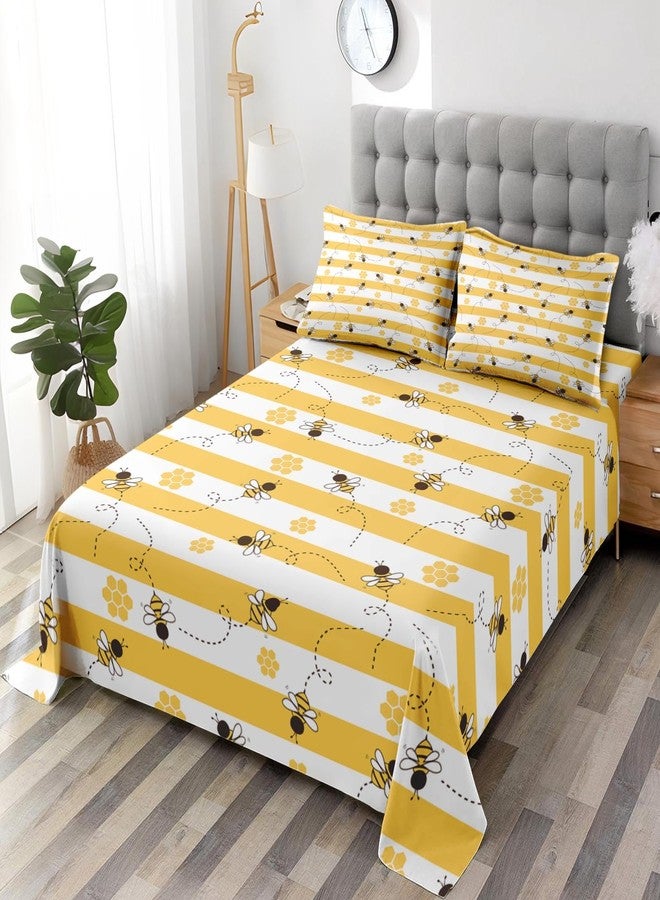 Pamnest Twin Size Bed Sheet Sets, Bee Yellow Stripe Soft Microfiber 3 Pcs Bedding Sets for Kids and Adults Bedroom Bed Decor, Honey Animal Flat, Fitted Sheet and Pillowcases - Image 2