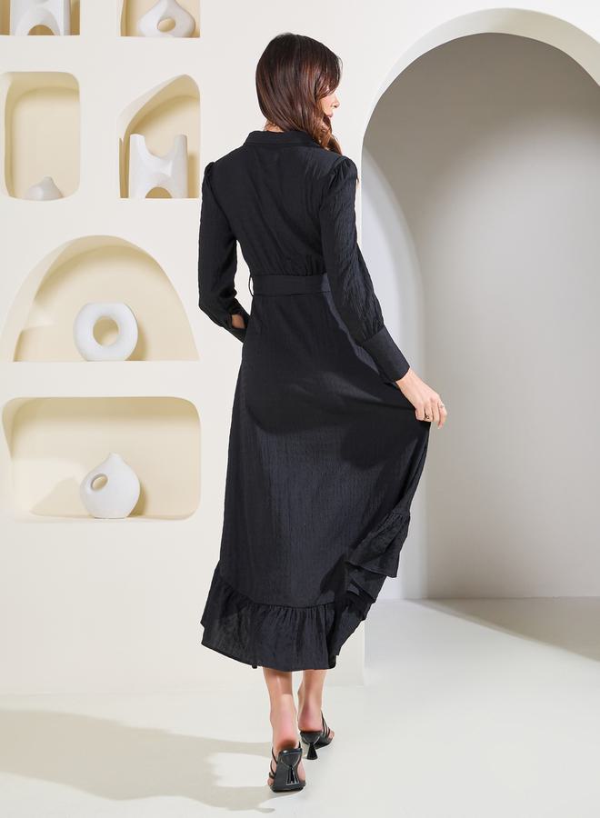 ستايلي فستان ميدي بحافة كشكش ورباط خصر - Image 4