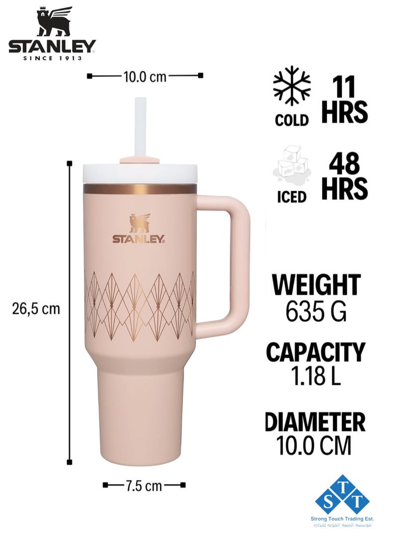 Stanley Officel  Stanley Quencher H2.O FlowState™ Tumbler Blush Gloss Deco 40 oz with Handle and Straw  | Flowstate 3-Position Lid | Cup Holder Compatible for Travel | Insulated Stainless Steel Cup | BPA-Free | for Water, Iced Tea or Coffee, Smoothie and More (Blush Gloss Deco 1.18L) - Image 3