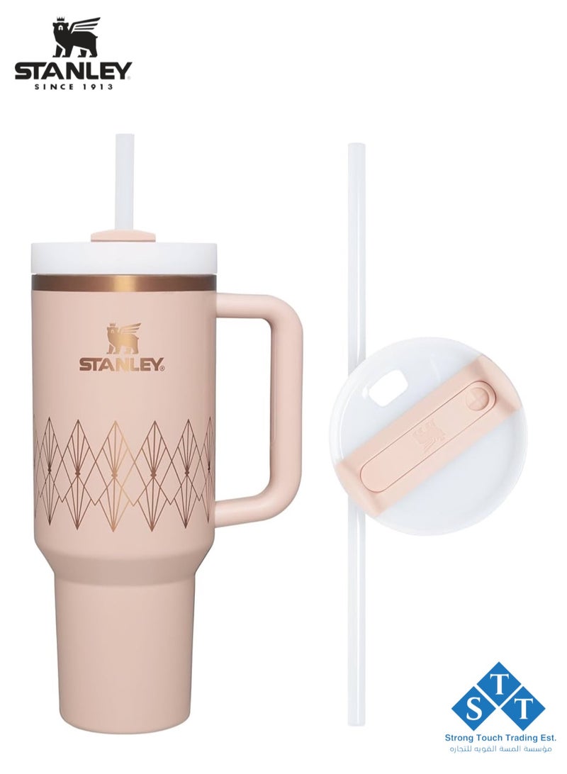 Stanley Officel  Stanley Quencher H2.O FlowState™ Tumbler Blush Gloss Deco 40 oz with Handle and Straw  | Flowstate 3-Position Lid | Cup Holder Compatible for Travel | Insulated Stainless Steel Cup | BPA-Free | for Water, Iced Tea or Coffee, Smoothie and More (Blush Gloss Deco 1.18L) - Image 4