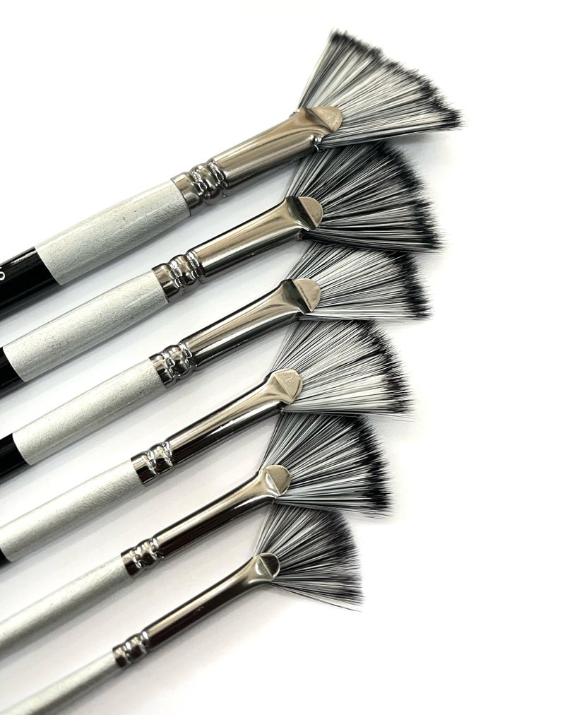 Definite Art Fan Paint Brushes Medium Length Handle Brushes for Acrylic Paints | for Trees, Grass, Bushes, Foilage Illustrations | Pack of 6 Brushes (6-Size) - Image 3