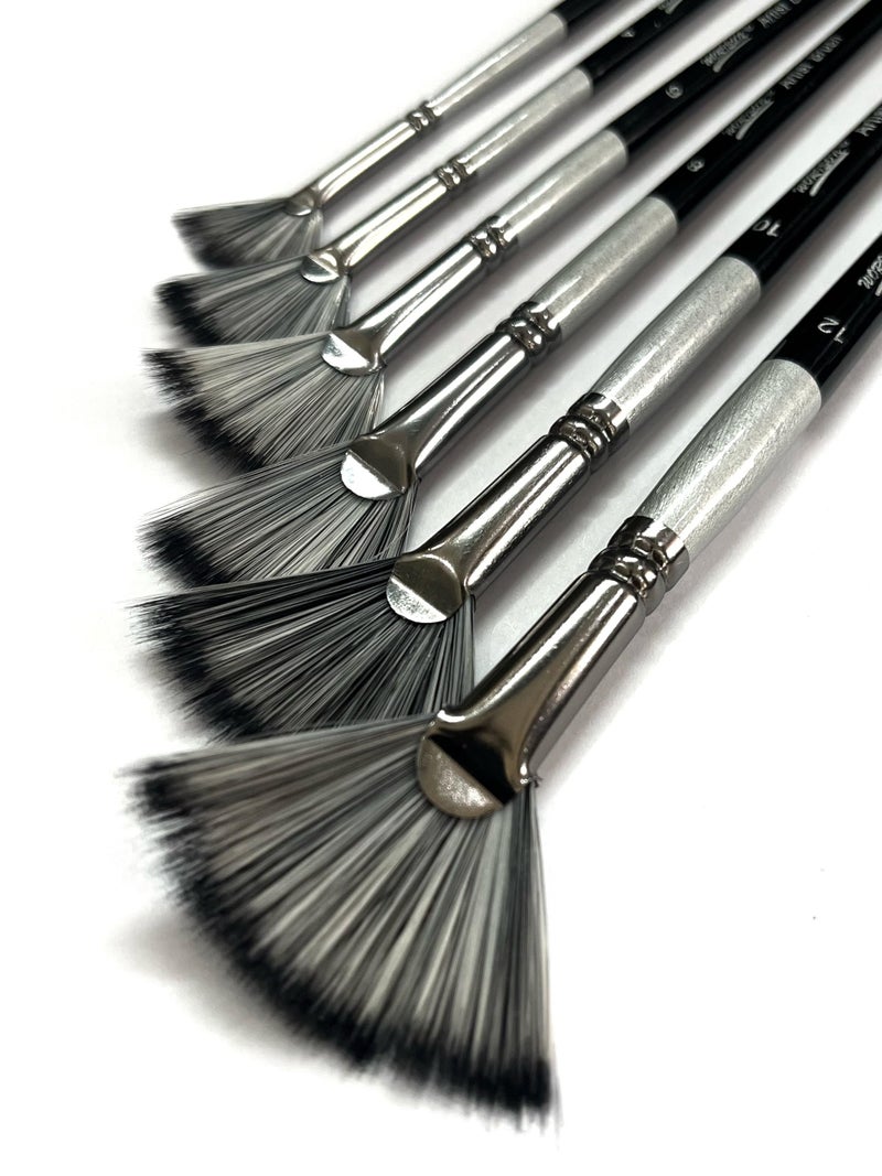 Definite Art Fan Paint Brushes Medium Length Handle Brushes for Acrylic Paints | for Trees, Grass, Bushes, Foilage Illustrations | Pack of 6 Brushes (6-Size) - Image 2