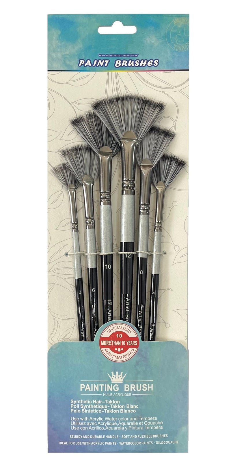 Definite Art Fan Paint Brushes Medium Length Handle Brushes for Acrylic Paints | for Trees, Grass, Bushes, Foilage Illustrations | Pack of 6 Brushes (6-Size) - Image 1
