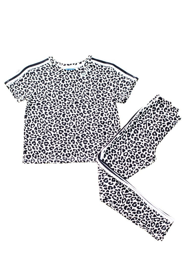 WiNi BEE Girls Leopard Print 2-Piece Set Short Sleeve T-Shirt and Leggings Outfit, Summer Clothes for Kids Ages 8-16 - Image 5
