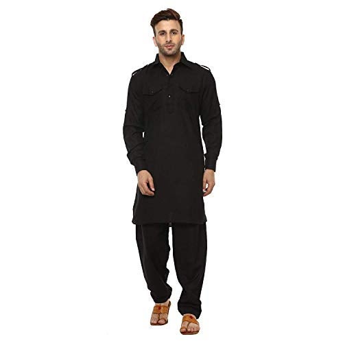 Royal Kurta Men's Linen Pathani Suit (Royal_235_Black_Large) - Image 1