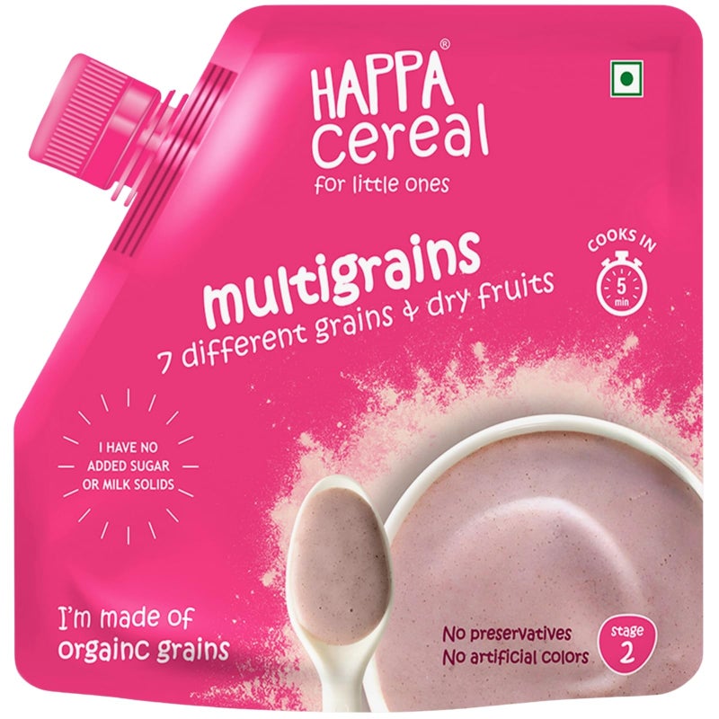 Happa Multigrain Cereal for Babies | Only 7 Ingredients | No Sugar, Oil, Milk Powder, Flavours or Colours | Traditional Porridge Recipe | Cooks in 3 Minutes | Stage 2 (6 Months+) | 200g Pack - Image 1