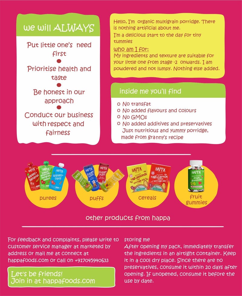 Happa Multigrain Cereal for Babies | Only 7 Ingredients | No Sugar, Oil, Milk Powder, Flavours or Colours | Traditional Porridge Recipe | Cooks in 3 Minutes | Stage 2 (6 Months+) | 200g Pack - Image 4