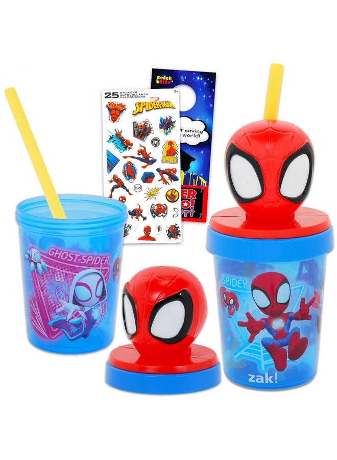 SPIDERMAN Spidey and His Amazing Friends Sippy Cup Set for Kids - Spiderman Drinking Cups Bundle with 2 Spidey BPA-Free, Sippy Cups with Lid and Straw Plus Stickers for Toddlers | Spidey and Friends Sippy Cups - Image 1