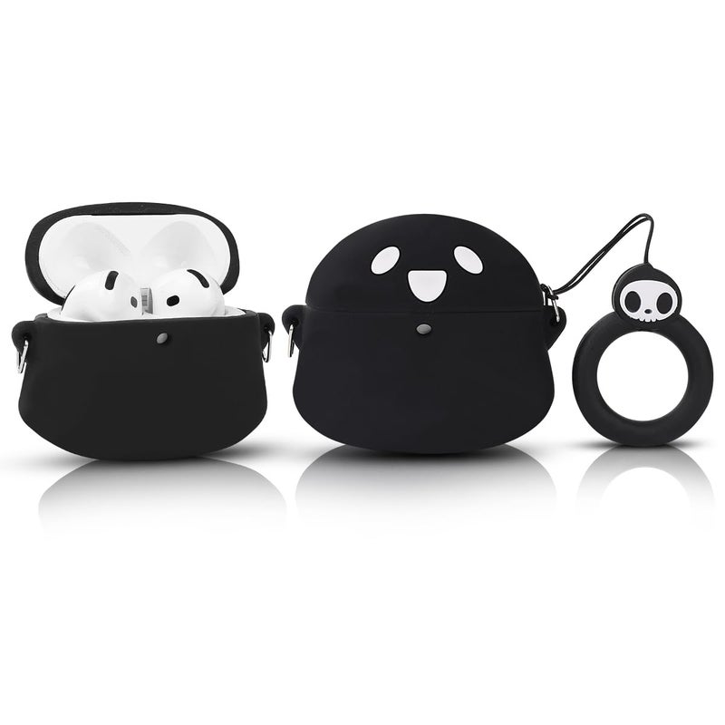 LEWOTE Compatible with Apple Airpods 4 Protective Funny Cute 3D Cartoon Case Cover with Keychain (Ghost Black) - Image 2