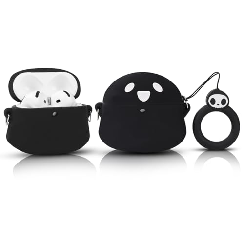 LEWOTE Compatible with Apple Airpods 4 Protective Funny Cute 3D Cartoon Case Cover with Keychain (Ghost Black) - Image 1