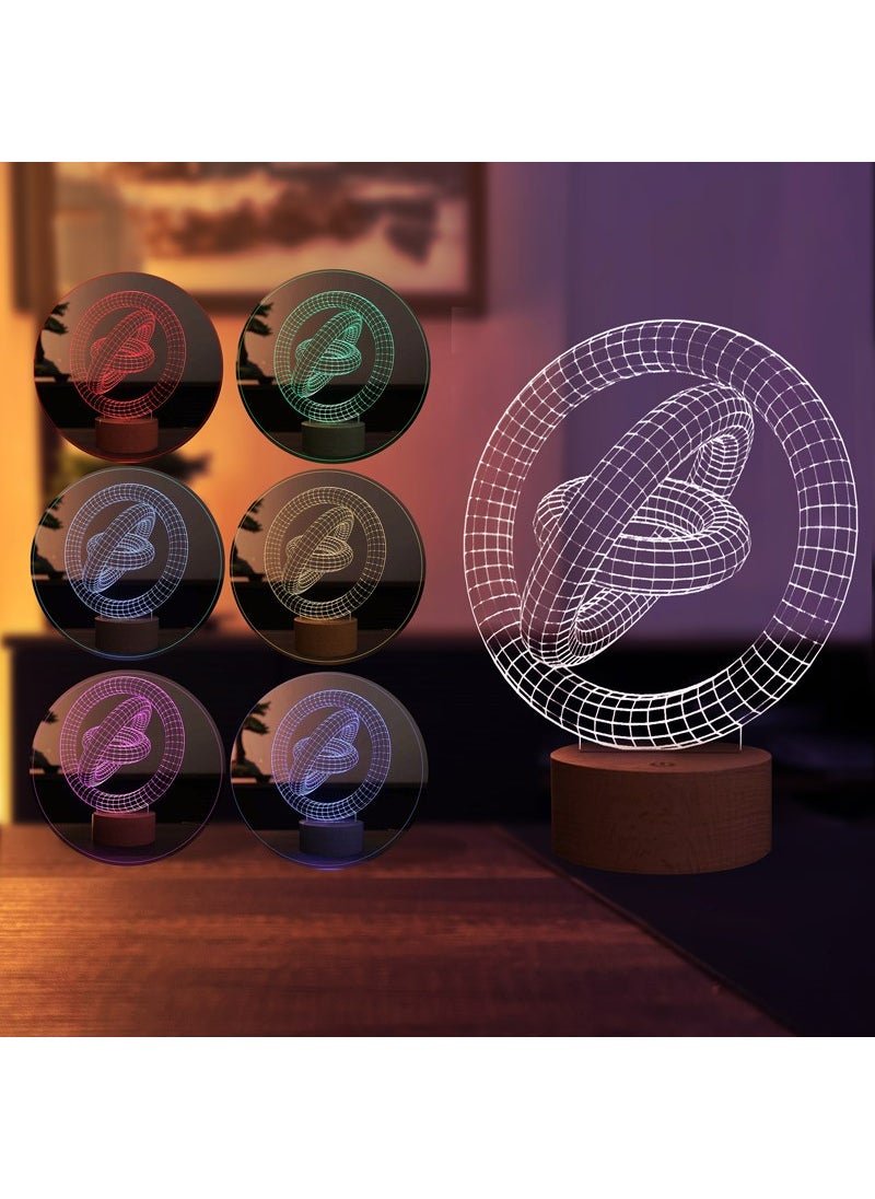 By-Lamp Saturn Rings Figured Decorative Gift Led Table Lamp | 7 Light Colors | Wooden Base  - Image 3