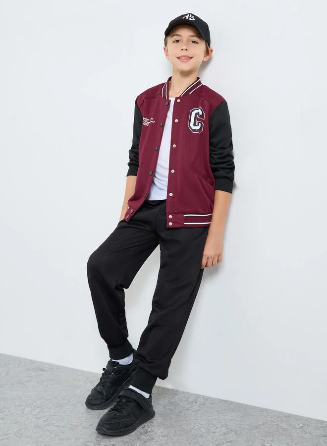 Styli Styli Teens Varsity Print Bomber Jacket and Joggers Set