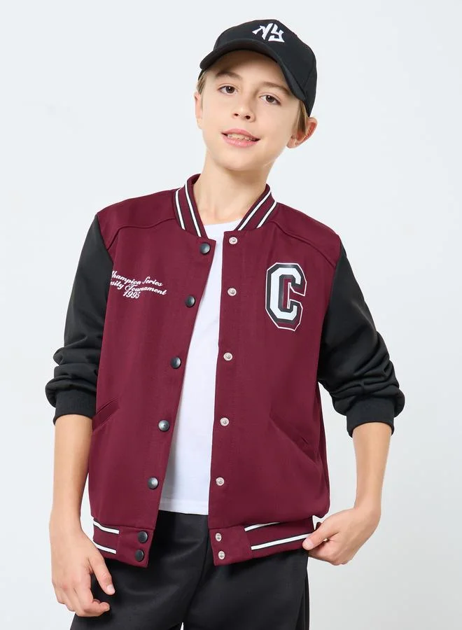 Styli Styli Teens Varsity Print Bomber Jacket and Joggers Set