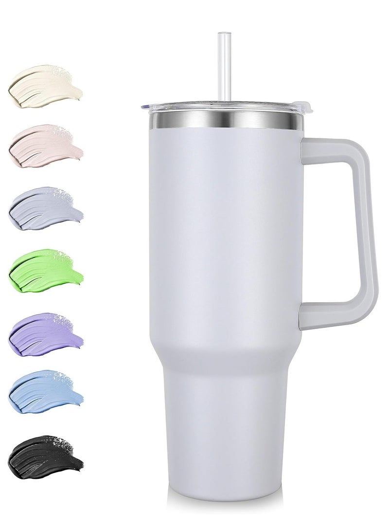 Cool Baby COOLBABY 40 oz (1.2L) Tumbler with Handle and Straw, Insulated Stainless Steel Tumbler with 2 In 1 Lid, Double Vacuum Travel Mug Coffee Cup(White） - Image 1