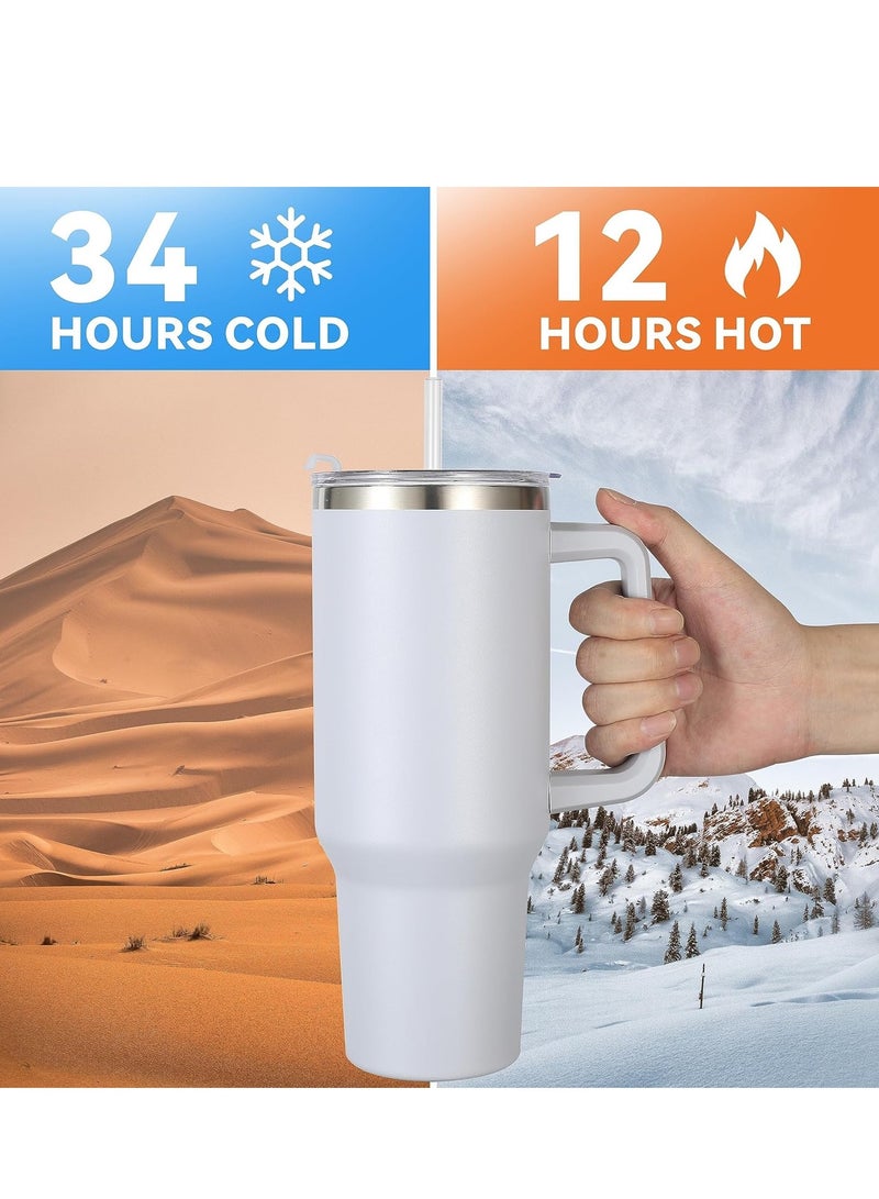 Cool Baby COOLBABY 40 oz (1.2L) Tumbler with Handle and Straw, Insulated Stainless Steel Tumbler with 2 In 1 Lid, Double Vacuum Travel Mug Coffee Cup(White） - Image 2