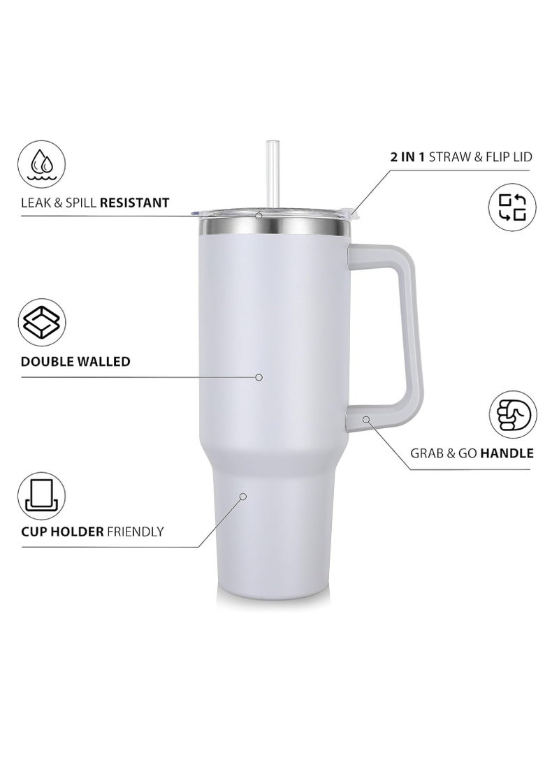 Cool Baby COOLBABY 40 oz (1.2L) Tumbler with Handle and Straw, Insulated Stainless Steel Tumbler with 2 In 1 Lid, Double Vacuum Travel Mug Coffee Cup(White） - Image 3
