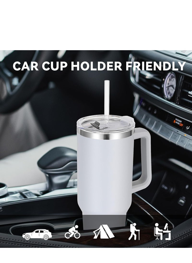 Cool Baby COOLBABY 40 oz (1.2L) Tumbler with Handle and Straw, Insulated Stainless Steel Tumbler with 2 In 1 Lid, Double Vacuum Travel Mug Coffee Cup(White） - Image 5