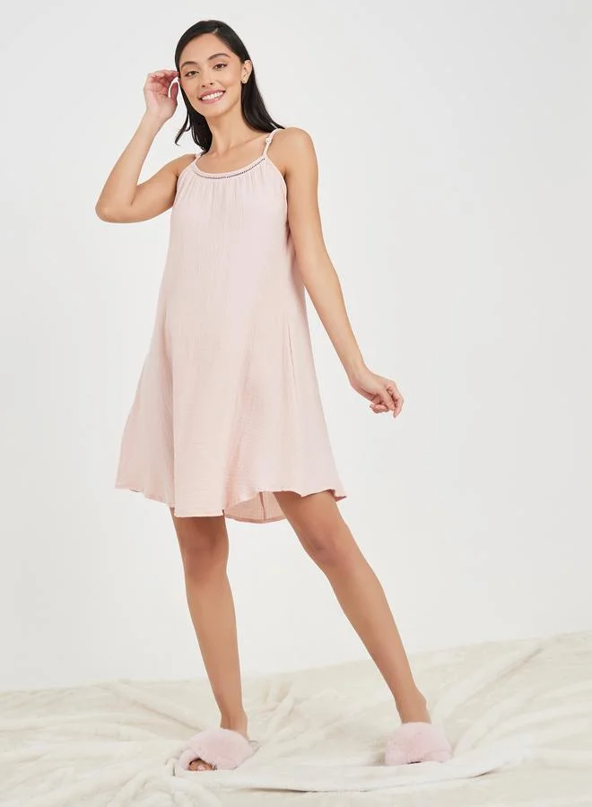 Styli Styli Cotton Gauze Lace Ladder Insert Slip Dress