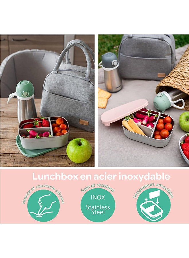 بيابا صندوق غداء ستانلس ستيل مخملي رماديوردي غامق - Image 3