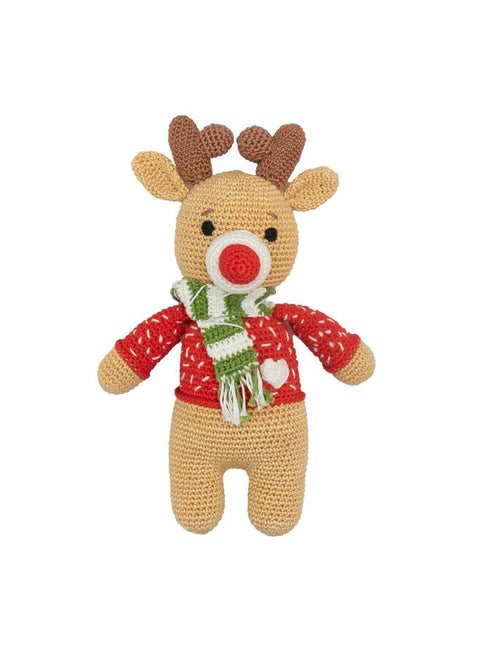 Happy Threads, Handcrafted Crochet Reindeer .Christmas Soft Toys, Festive Home Decor Items, Suitable for Christmas Decorations at Home,Office and Other Spaces