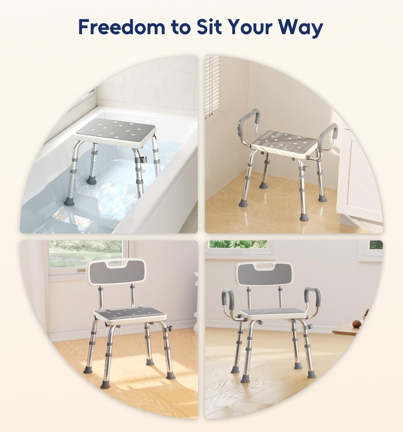 Bluelog Shower Chair for Inside Shower with Arms and Back, 500lbs Capacity Height Adjustable Shower Seat with Thickened Frame for Seniors, Elderly and Disabled - Image 4