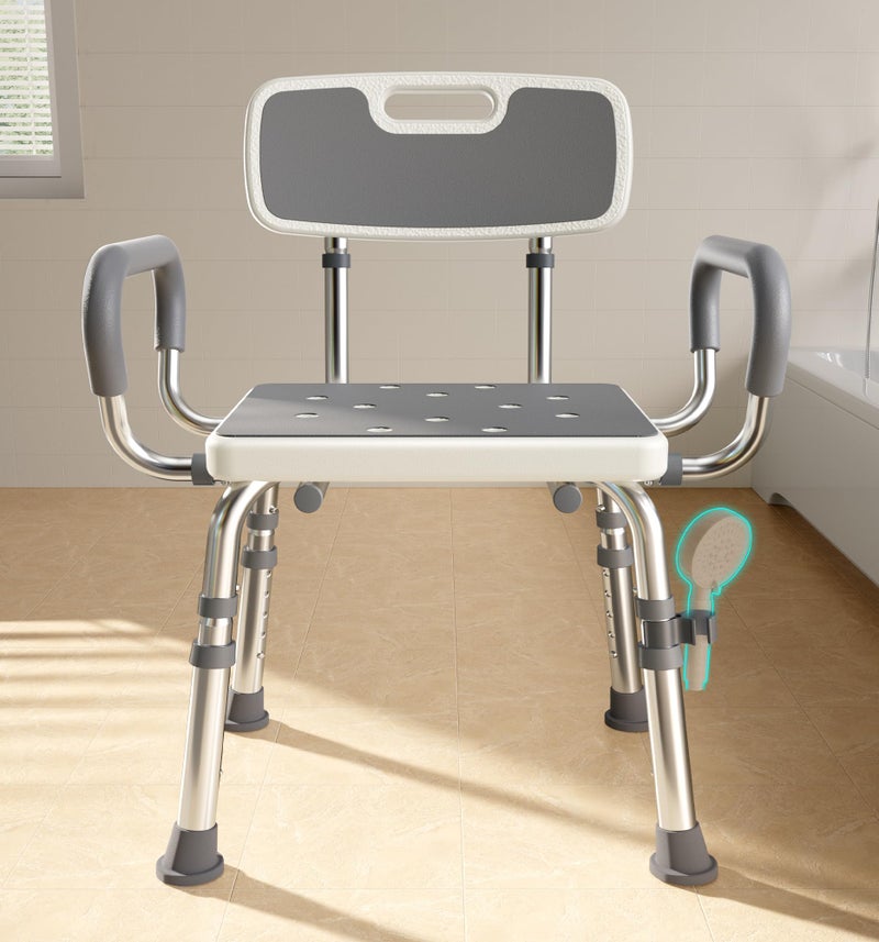Bluelog Shower Chair for Inside Shower with Arms and Back, 500lbs Capacity Height Adjustable Shower Seat with Thickened Frame for Seniors, Elderly and Disabled - Image 1
