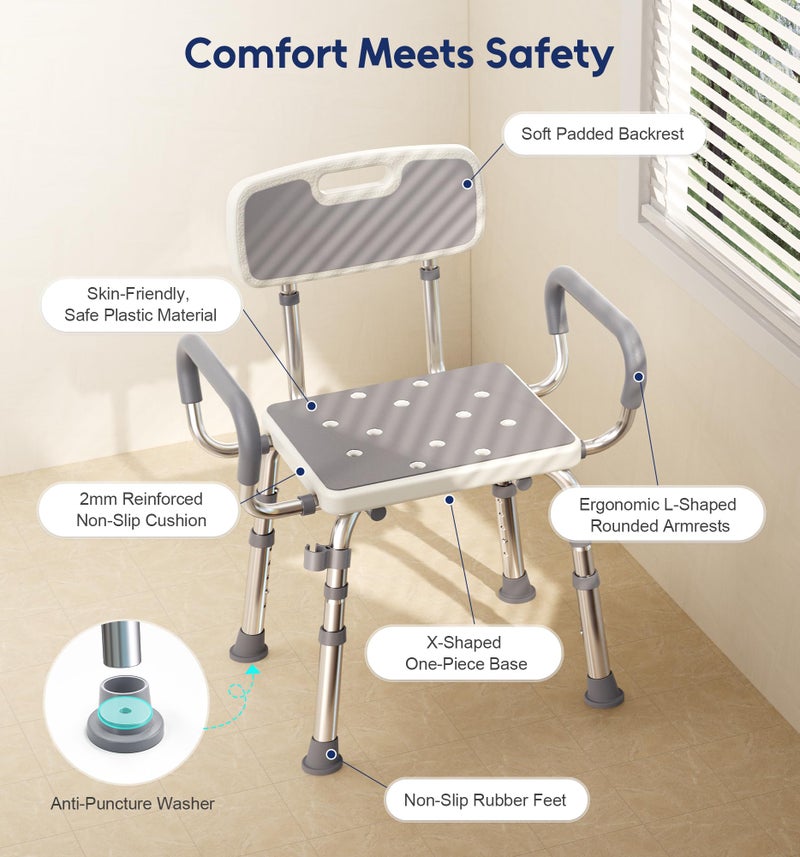 Bluelog Shower Chair for Inside Shower with Arms and Back, 500lbs Capacity Height Adjustable Shower Seat with Thickened Frame for Seniors, Elderly and Disabled - Image 5