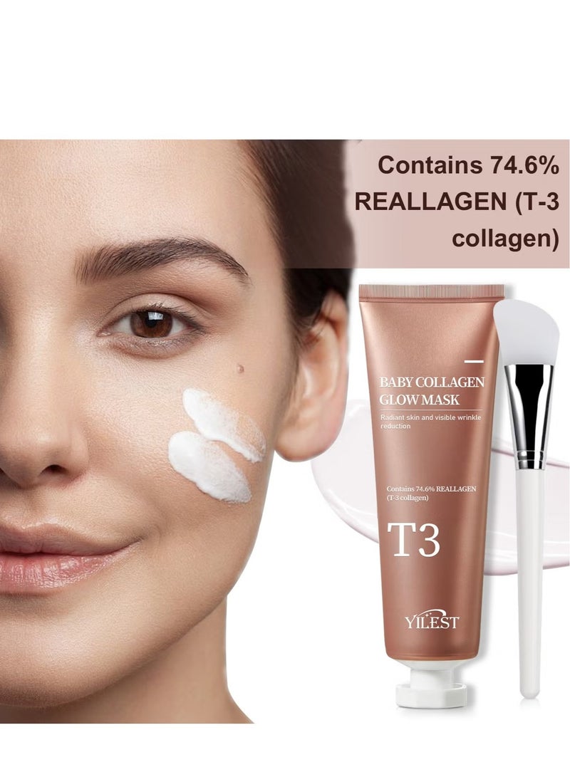 YILEST T3 Collagen Pestlo Mask, Baby Collagen Glow Mask, T3 Collagen Peel off Mask, Pore Tightening Mask Anti-Wrinkle Skin Care, Collagen Wrapping Mask, Firming Skin Elasticity (70ml) - Image 1