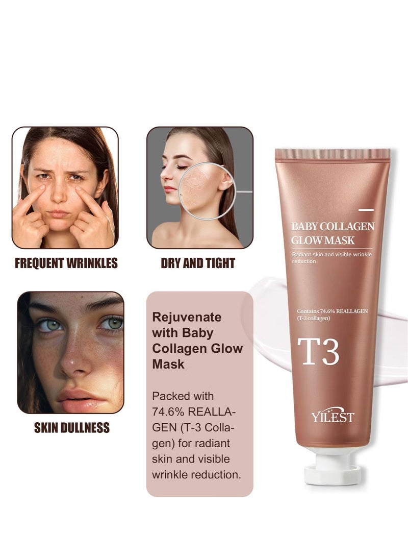 YILEST T3 Collagen Pestlo Mask, Baby Collagen Glow Mask, T3 Collagen Peel off Mask, Pore Tightening Mask Anti-Wrinkle Skin Care, Collagen Wrapping Mask, Firming Skin Elasticity (70ml) - Image 4