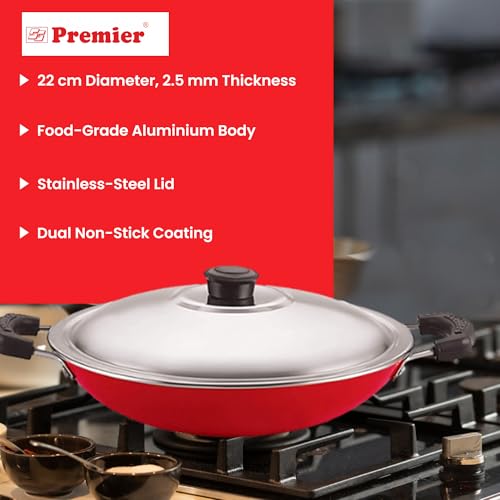 PREMIER Aluminium Non-Stick Cookware - Appam Pan Supreme 22 cm (Colour May Vary) - Image 3