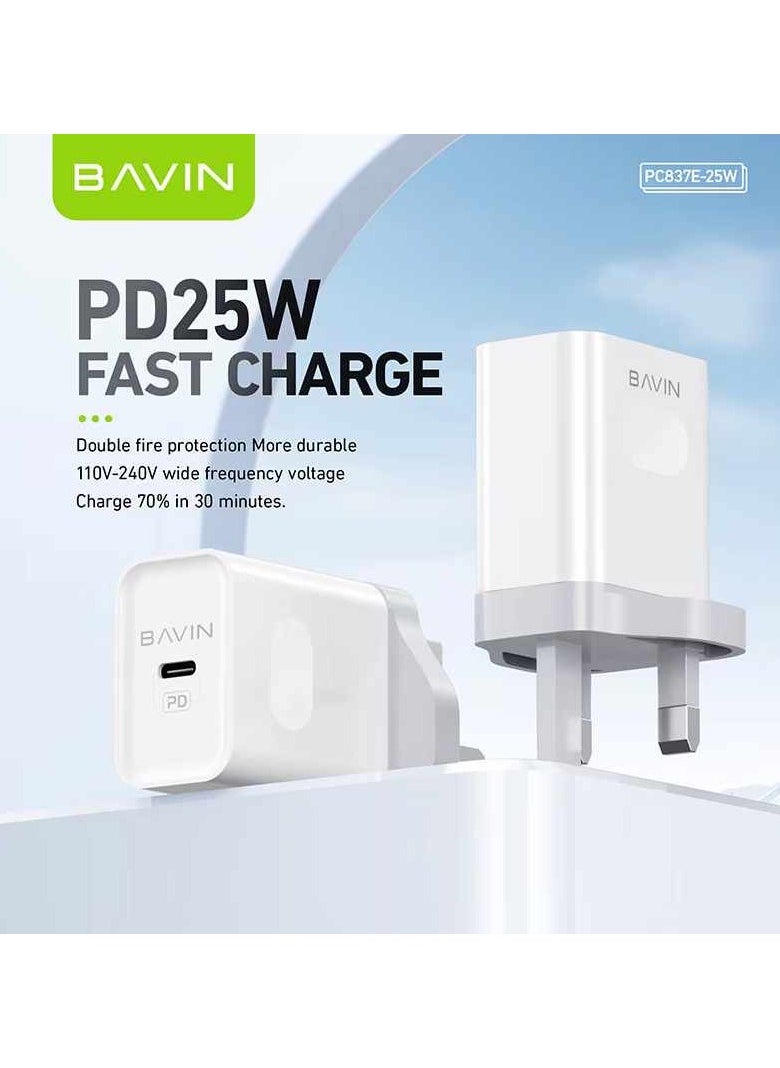Bavin - Bavin-837E Ac Adapter Charger Type-C Port PD25W Home Charger Fast Charging White - Image 1