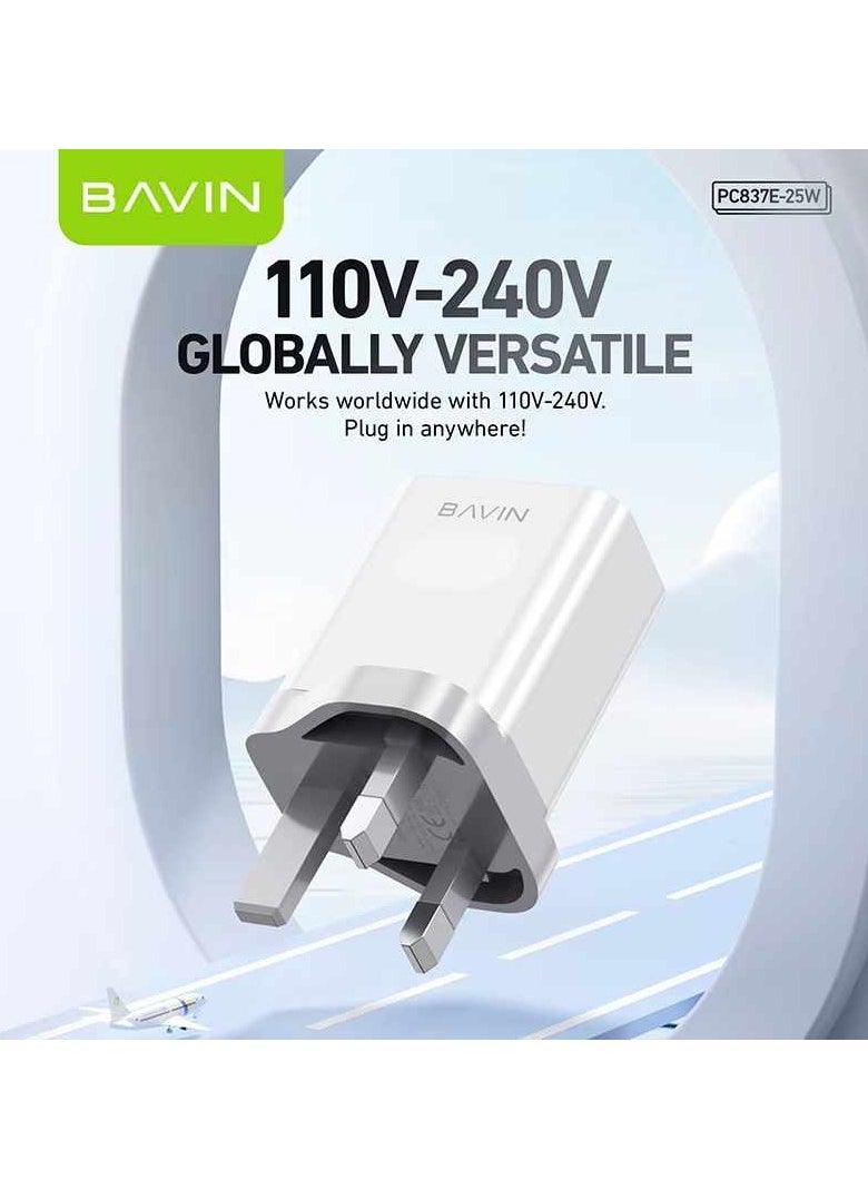 Bavin - Bavin-837E Ac Adapter Charger Type-C Port PD25W Home Charger Fast Charging White - Image 1