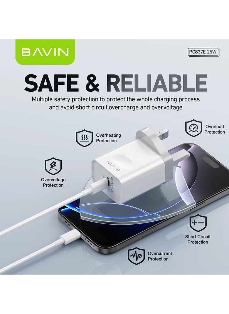 Bavin - Bavin-837E Ac Adapter Charger Type-C Port PD25W Home Charger Fast Charging White - Image 1