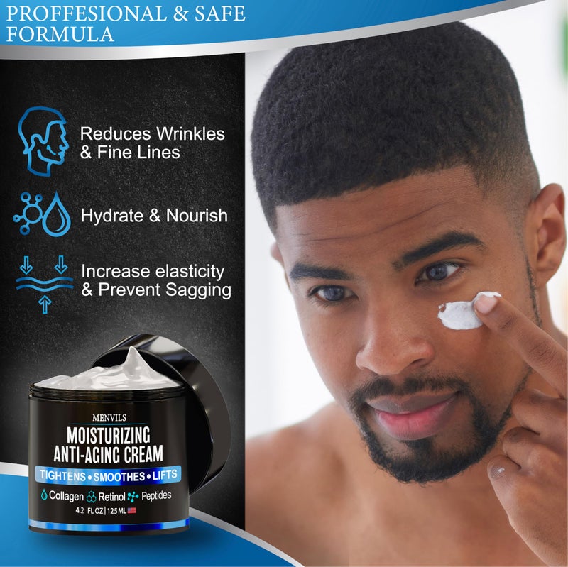 Menvils Mens Face Moisturizer Cream - Anti Aging & Wrinkle Cream - Face Moisturizer For Men with Collagen, Retinol, Peptides, Jojoba Oil - Facial Skin Care & Eye Lotion - Day & Night - 4.2 OZ - Image 4