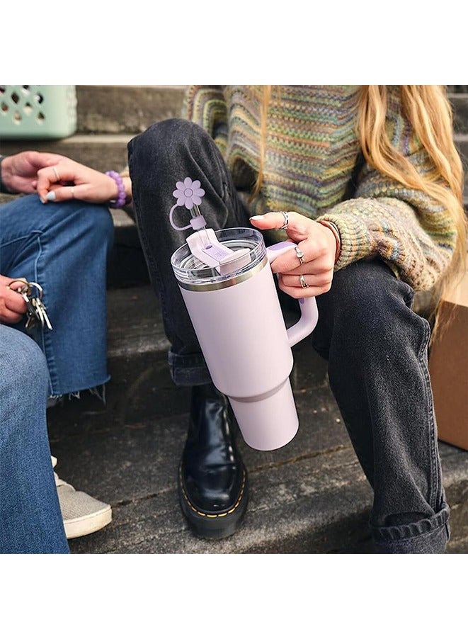 4 Pcs Flower Straw Covers Toppers for Stanley Cups 30&40 Oz Tumbler Accessories Silicone Straw Caps Reusable Straw Tips Protectors for Stanley Cup 10mm 0.4 inch Straws (purple)  - Image 4