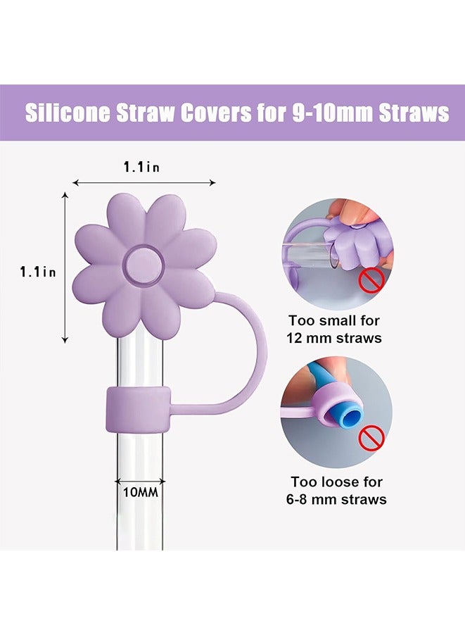 4 Pcs Flower Straw Covers Toppers for Stanley Cups 30&40 Oz Tumbler Accessories Silicone Straw Caps Reusable Straw Tips Protectors for Stanley Cup 10mm 0.4 inch Straws (purple)  - Image 2