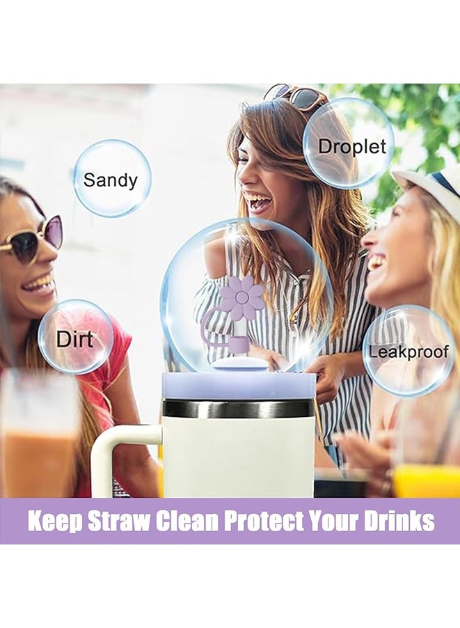 4 Pcs Flower Straw Covers Toppers for Stanley Cups 30&40 Oz Tumbler Accessories Silicone Straw Caps Reusable Straw Tips Protectors for Stanley Cup 10mm 0.4 inch Straws (purple)  - Image 5
