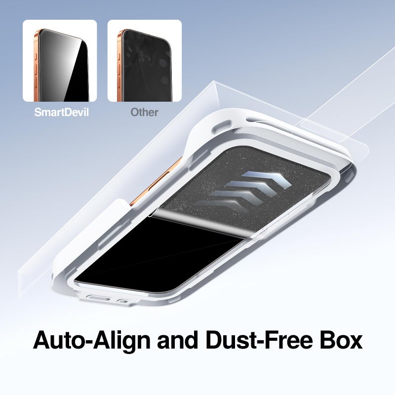 SMARTDEVIL 2-Pack Tempered Glass Screen Protector for iPhone 17 Pro, SmartPull Box Bubble-Free Instant Install Applicator, 9H Military-Grade Protection, Case-Friendly - Image 3