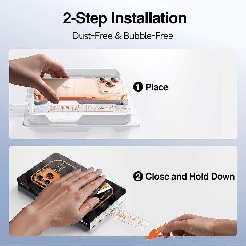 SMARTDEVIL 2-Pack Tempered Glass Screen Protector for iPhone 17 Pro, SmartPull Box Bubble-Free Instant Install Applicator, 9H Military-Grade Protection, Case-Friendly - Image 2
