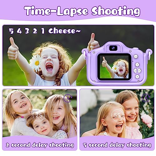 KIZJORYA Upgraded 48MP Kids Camera for Girls Boys 3-12, Video Selfie Camera-Christmas Birthday Gift for Toddler, HD Digital Camera Toy for Child with 32GB SD Card & Silicone Cover (Purple) - Image 5