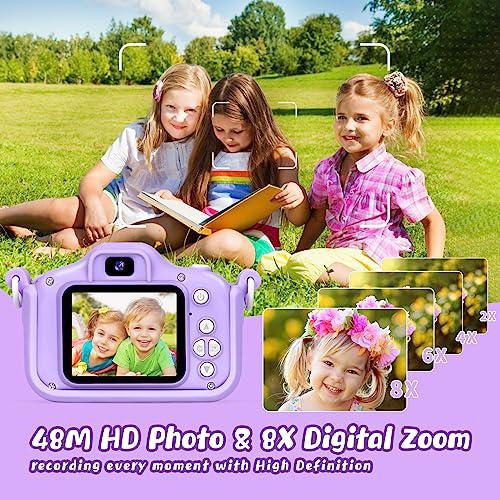KIZJORYA Upgraded 48MP Kids Camera for Girls Boys 3-12, Video Selfie Camera-Christmas Birthday Gift for Toddler, HD Digital Camera Toy for Child with 32GB SD Card & Silicone Cover (Purple) - Image 3