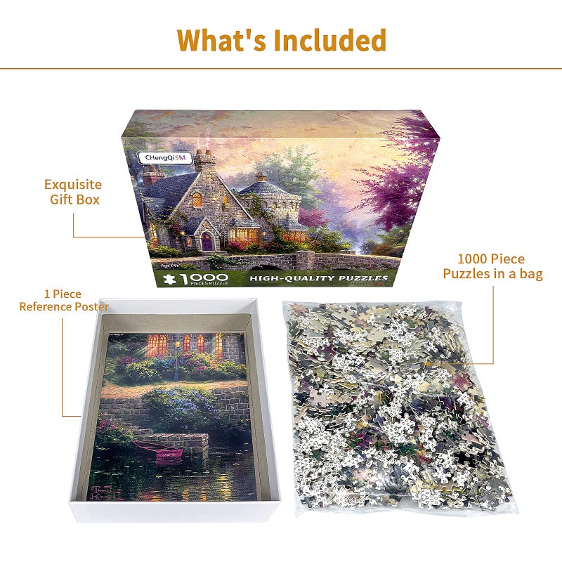 CHengQiSM Jigsaw Puzzles for Adults 1000 Pieces Country House Puzzles Spring Landscape Puzzle Picturesque Bridge 1000 Piece Jigsaw Puzzle DIY Challenging Game Toys Gift - Image 5